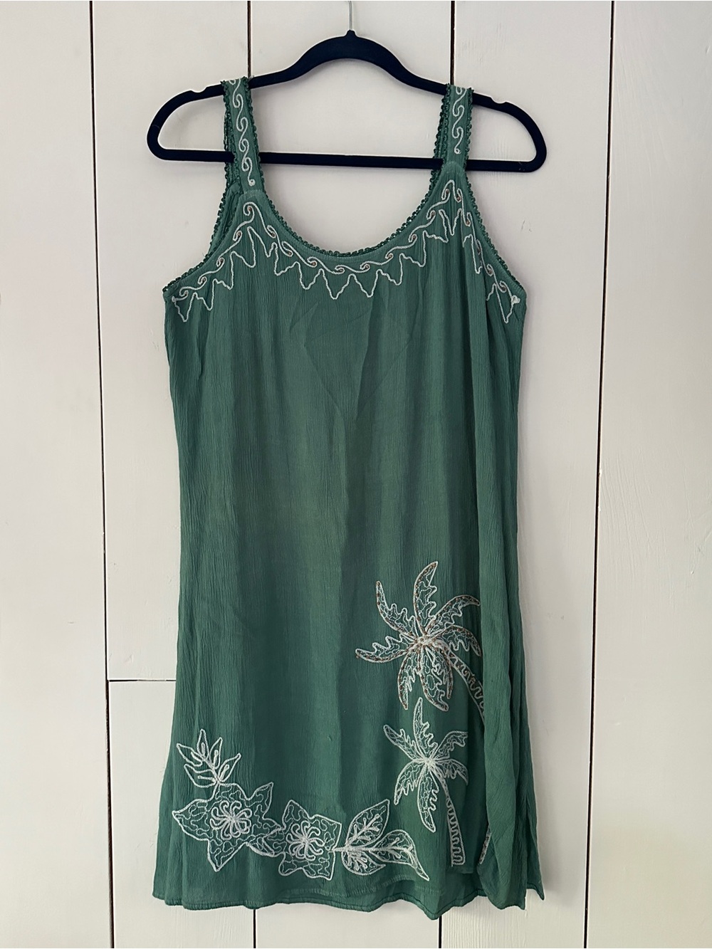 Raya Sun Boho Teal Green Dress Sz M Embroidered Bead Embellished Cover-Up Beach